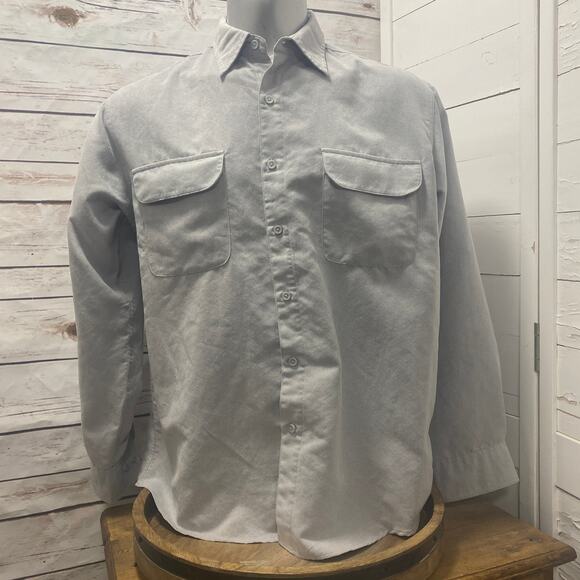 George Sueded Light Blue Smokey Grey Gray Long Sleeve Button Down Men's Shirt L - Picture 1 of 6